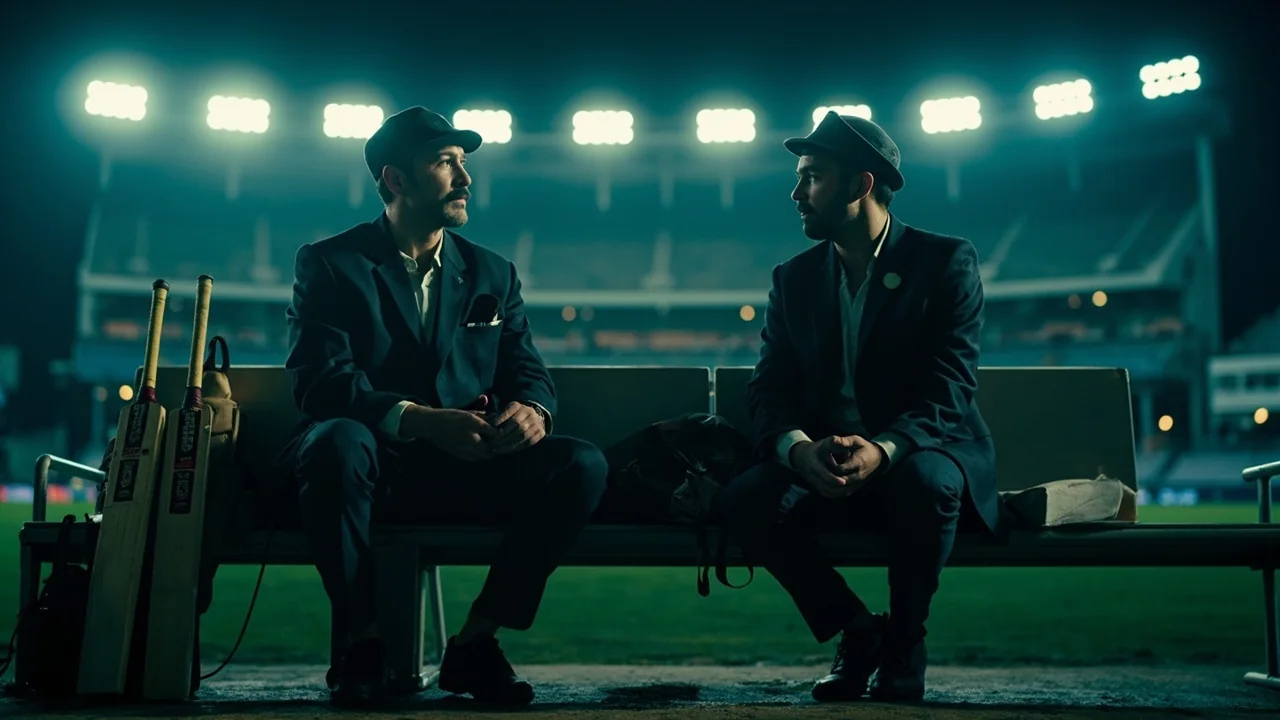 Two fantasy editors discussing selections in a stadium dugout