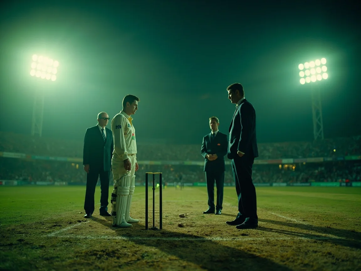 Two cricket captains at the center square during an evening toss